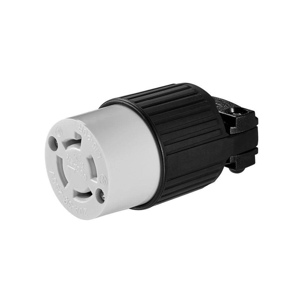 EATON Arrow Hart™ Eaton Wiring Devices L1520C 3-Phase Locking Connector, 250 VAC, 20 A, 3 Poles, 4 Wires, Black/White