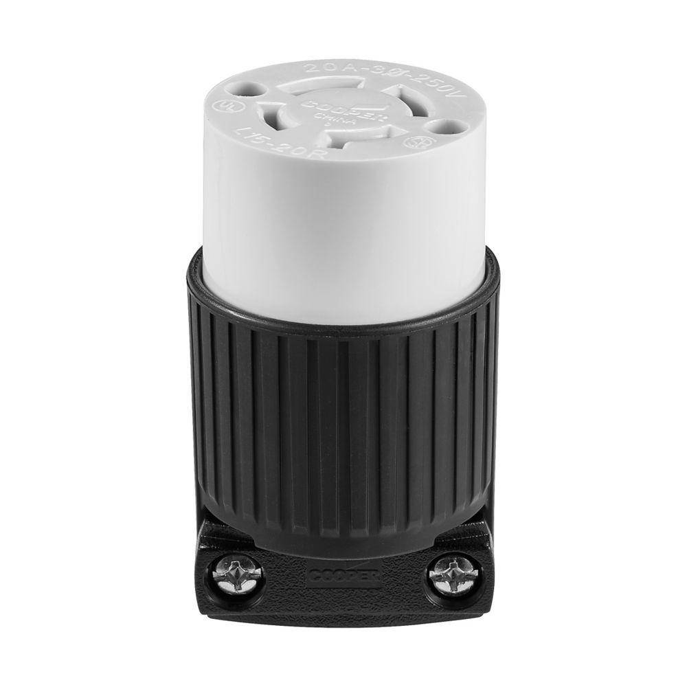 EATON Arrow Hart™ Eaton Wiring Devices L1520C 3-Phase Locking Connector, 250 VAC, 20 A, 3 Poles, 4 Wires, Black/White