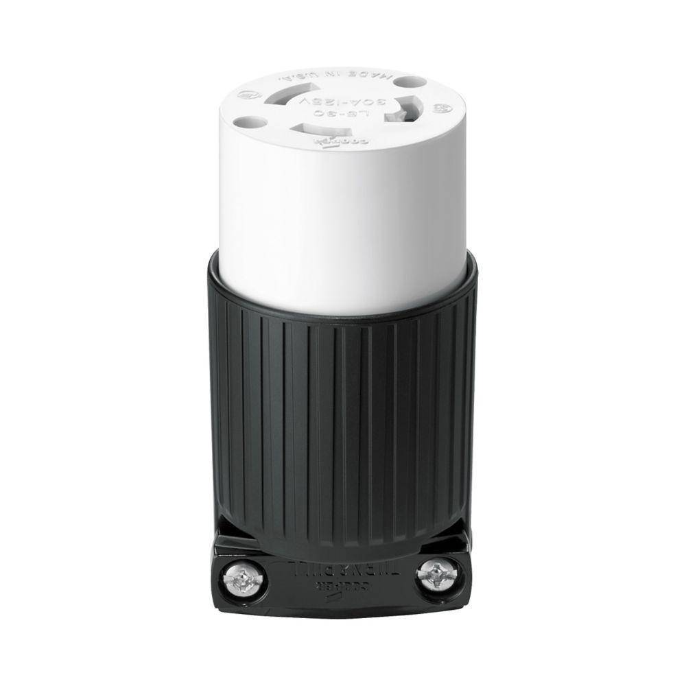 EATON Arrow Hart™ Eaton Wiring Devices L530C Locking Connector, 125 VAC, 30 A, 2 Poles, 3 Wires, Black/White