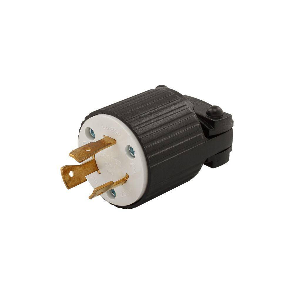 EATON Wiring Devices Arrow Hart™ L620P Locking Plug, 250 VAC, 20 A, 2 Poles, 3 Wires, Black/White