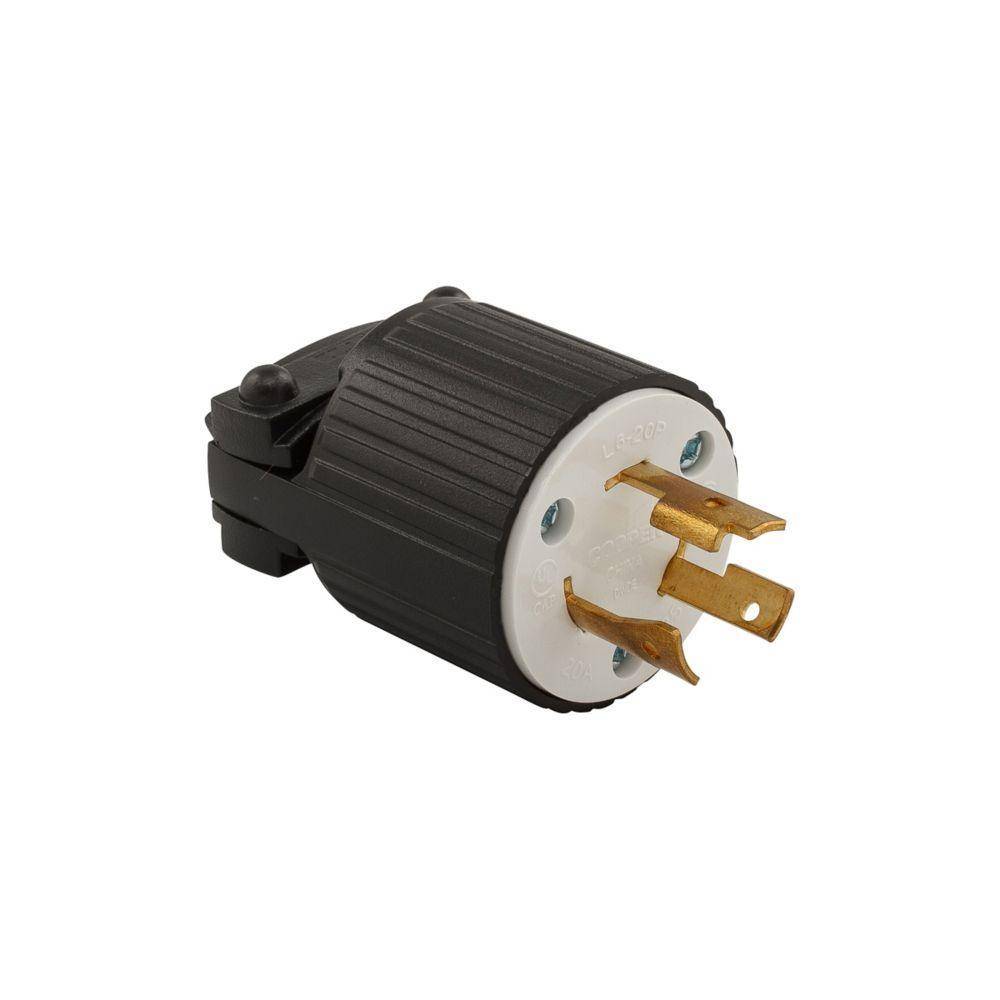 EATON Wiring Devices Arrow Hart™ L620P Locking Plug, 250 VAC, 20 A, 2 Poles, 3 Wires, Black/White
