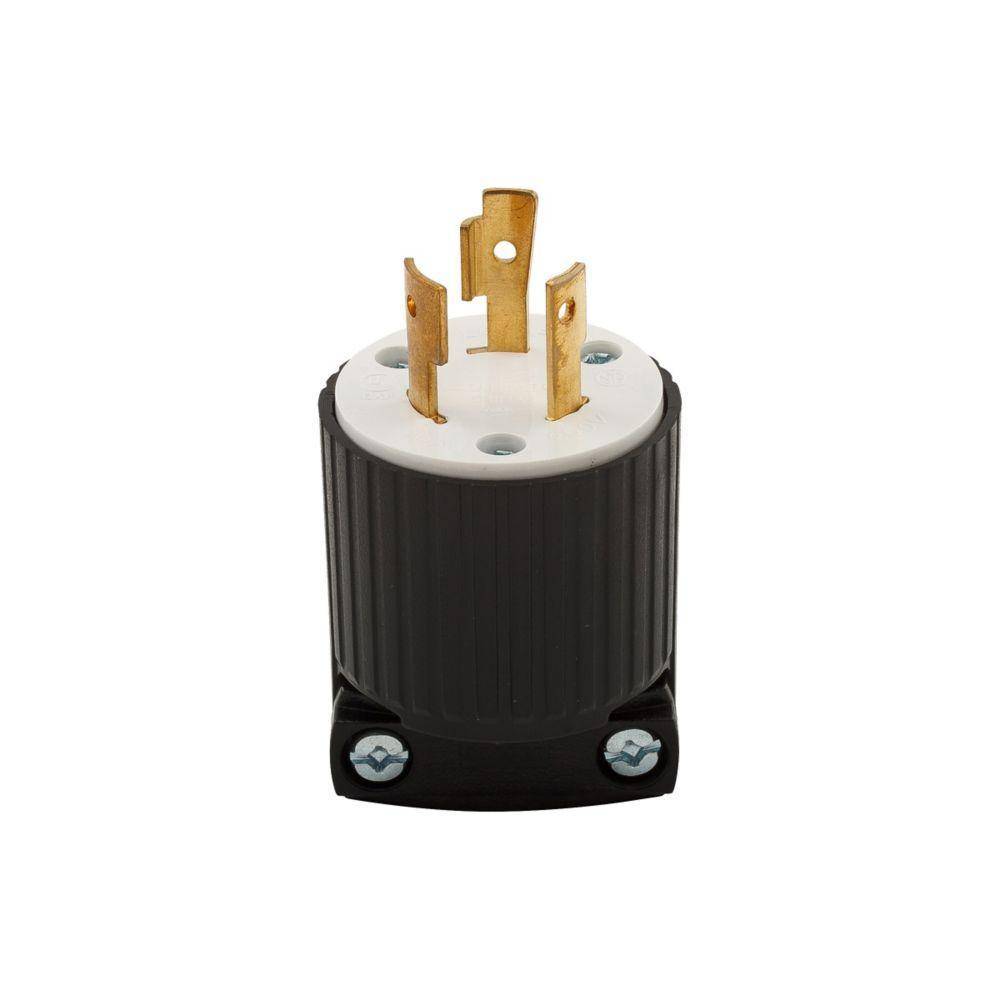 EATON Wiring Devices Arrow Hart™ L620P Locking Plug, 250 VAC, 20 A, 2 Poles, 3 Wires, Black/White