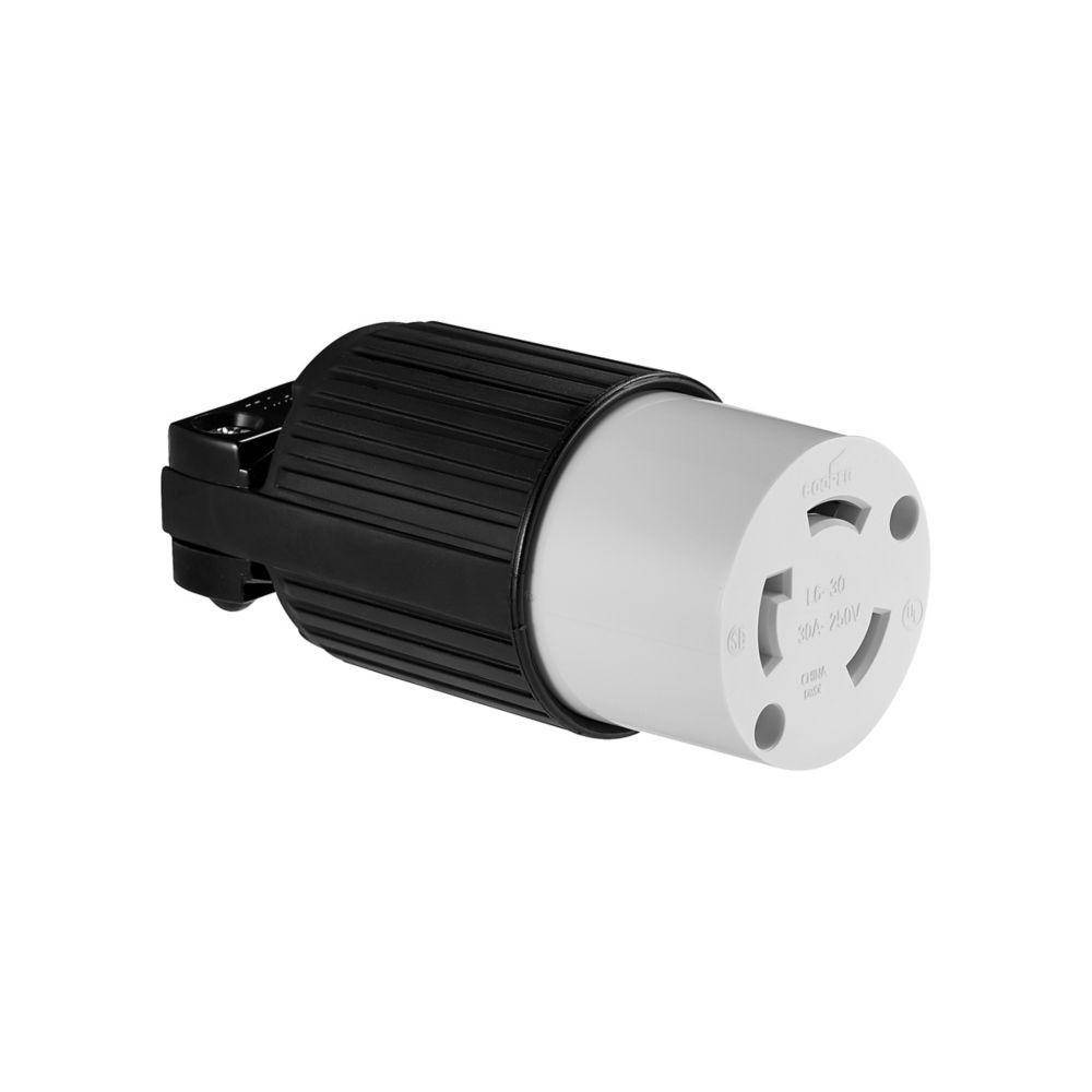 EATON Arrow Hart™ Eaton Wiring Devices L630C Locking Connector, 250 VAC, 30 A, 2 Poles, 3 Wires, Black/White