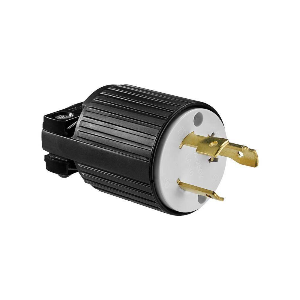EATON Eaton Wiring Devices Arrow Hart™ L630P Grounding Straight Locking Plug, 250 VAC, 30 A, 2 Poles, 3 Wires, Black/White