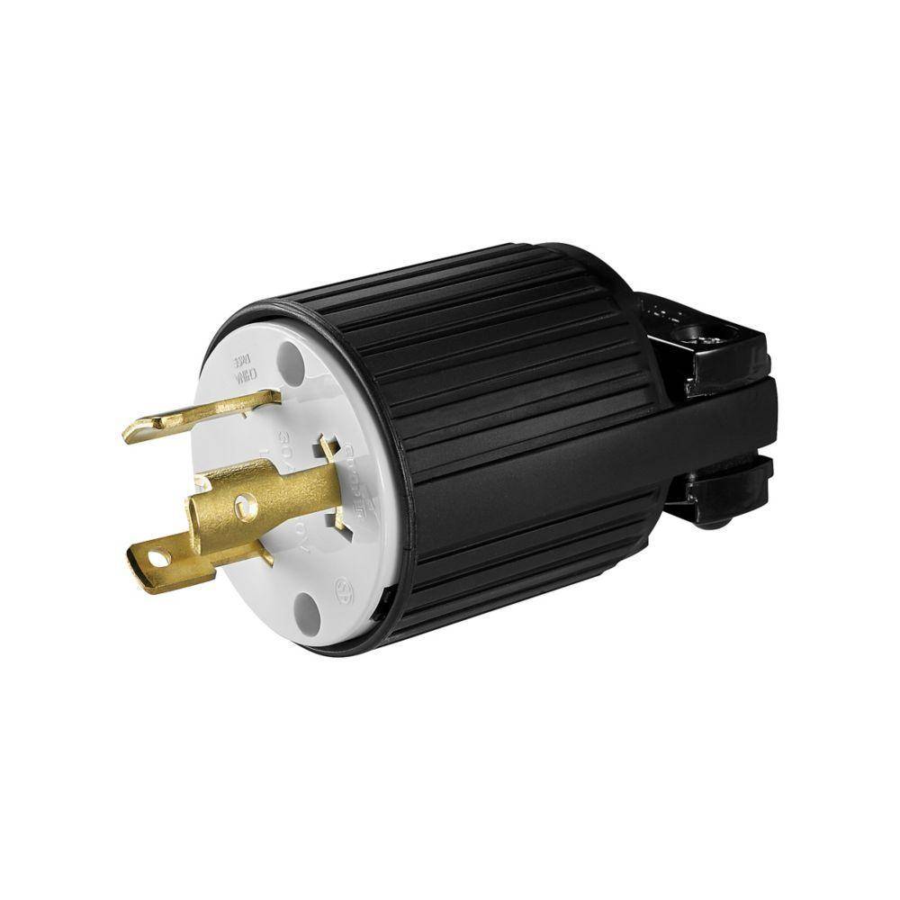 EATON Eaton Wiring Devices Arrow Hart™ L630P Grounding Straight Locking Plug, 250 VAC, 30 A, 2 Poles, 3 Wires, Black/White