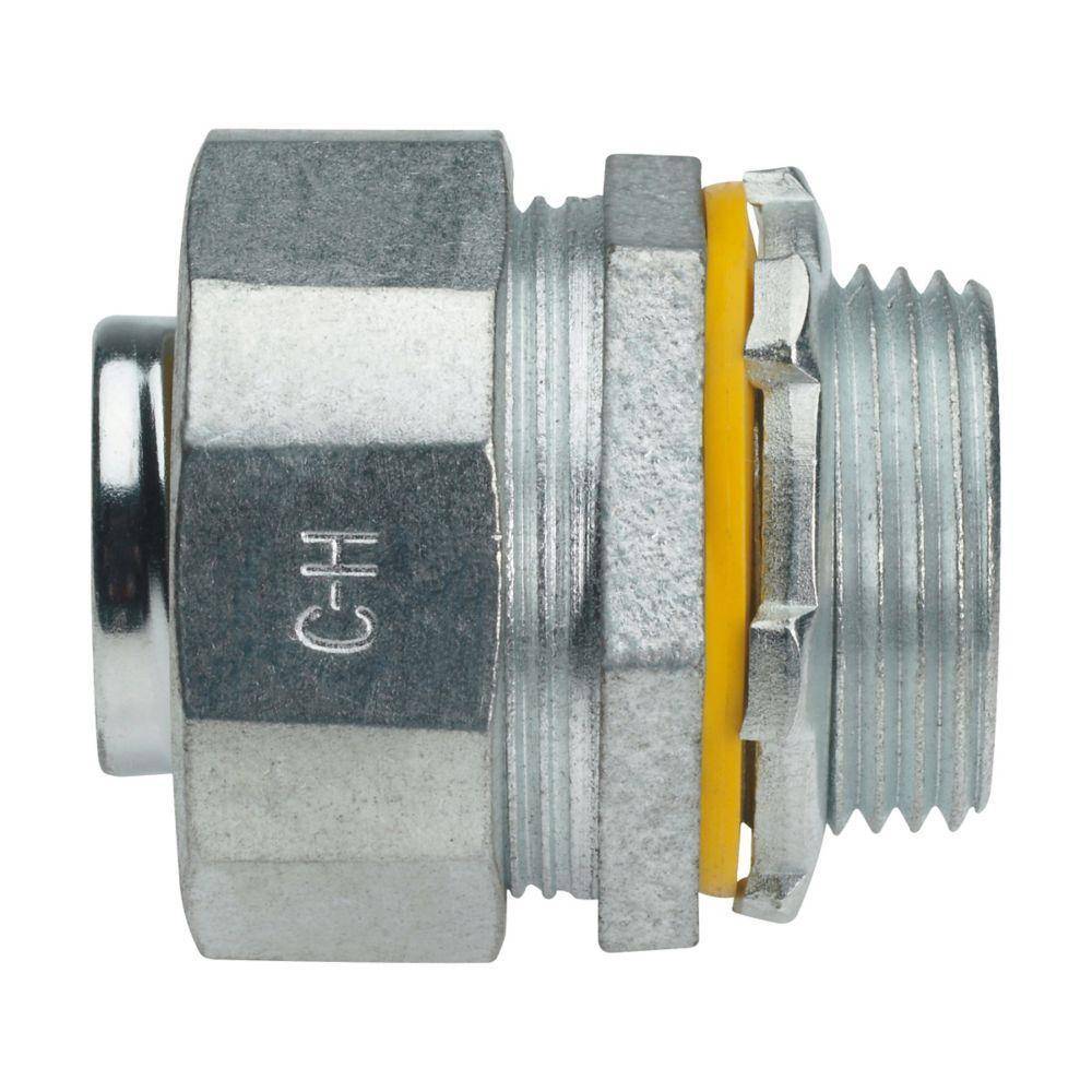 Crouse-Hinds LT38 Non-Insulated Straight Conduit Connector, 3/8 in Trade, Malleable Iron, Electro-Plated Zinc