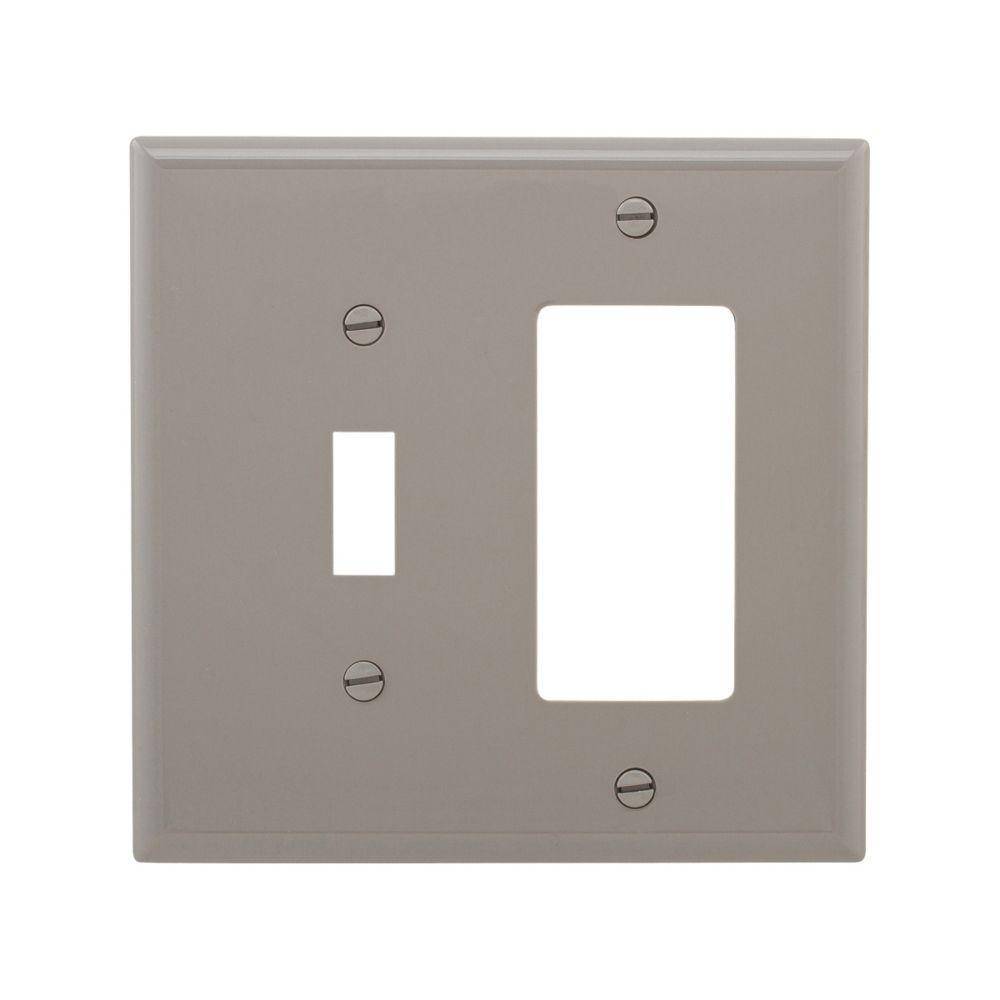 EATON Arrow Hart™ PJ126GY PJ Series Mid-Sized Combination Wall Plate, 2 Gangs, 4.94 in W x 4.87 in H, Polycarbonate/Thermoplastic, Gray