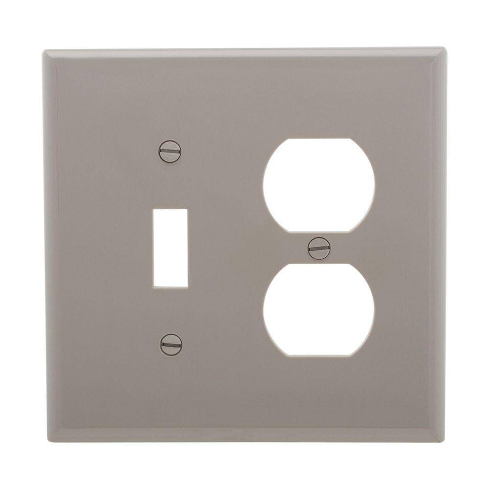 EATON Arrow Hart™ PJ18GY PJ Series Mid-Sized Combination Wall Plate, 2 Gangs, 4.94 in W x 4.87 in H, Polycarbonate/Thermoplastic, Gray