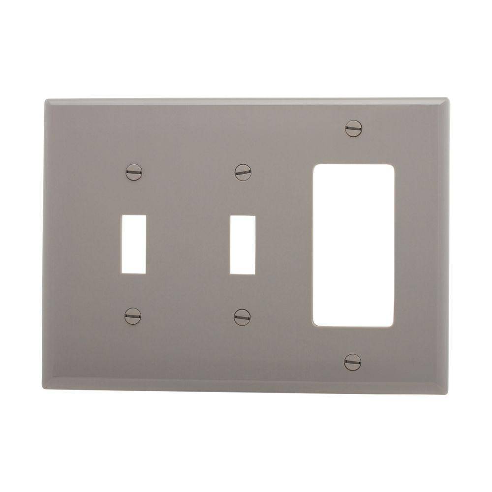 EATON Arrow Hart™ PJ226GY PJ Series Mid-Sized Combination Wall Plate, 3 Gangs, 6.75 in W x 4.87 in H, Polycarbonate/Thermoplastic, Gray