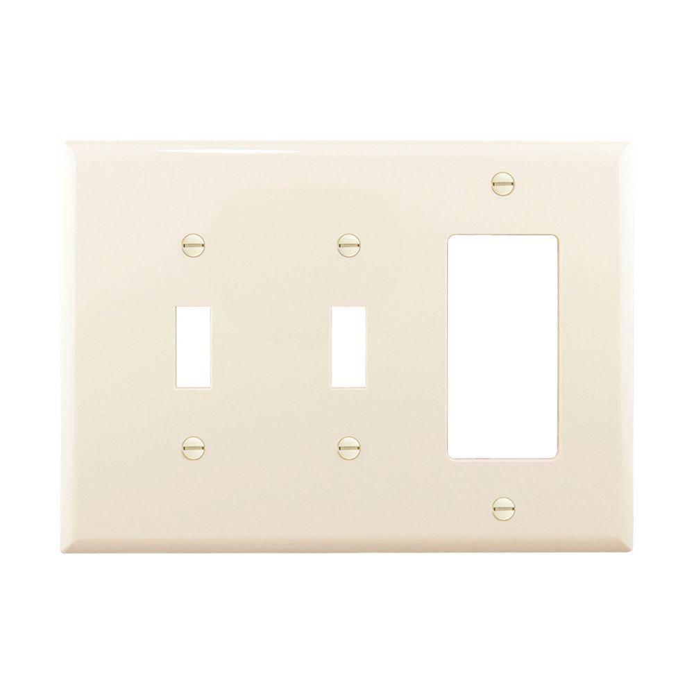 EATON Arrow Hart™ PJ226LA PJ Series Mid-Sized Combination Wall Plate, 3 Gangs, 6.75 in W x 4.87 in H, Polycarbonate/Thermoplastic, Light Almond