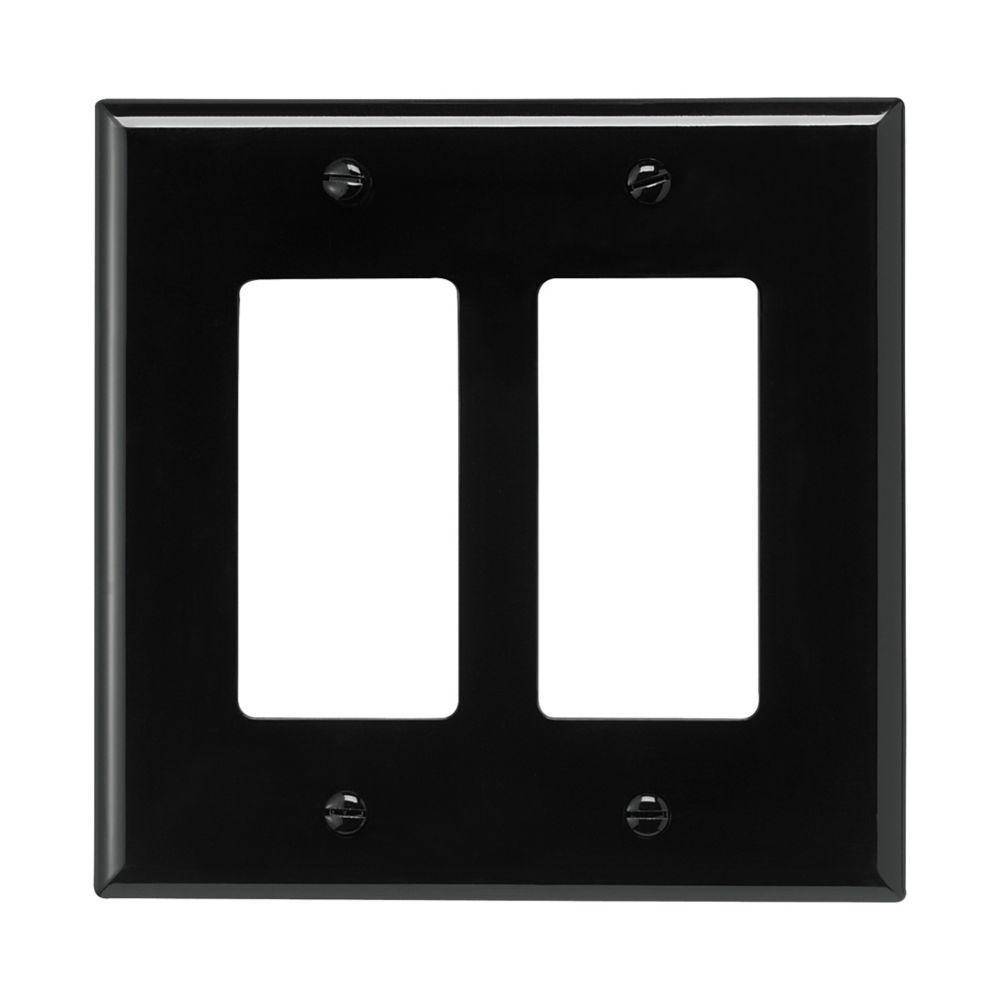EATON Arrow Hart™ PJ262BK PJ Series Mid-Sized Decorator Wall Plate, 2 Gangs, 4.94 in W x 4.87 in H, Polycarbonate/Thermoplastic, Black