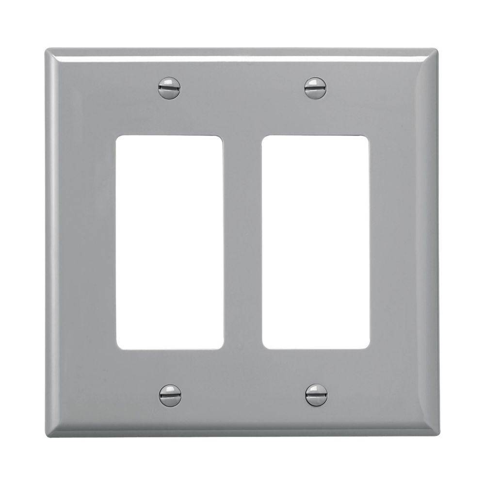 EATON Arrow Hart™ PJ262GY PJ Series Mid-Sized Decorator Wall Plate, 2 Gangs, 4.94 in W x 4.87 in H, Polycarbonate/Thermoplastic, Gray