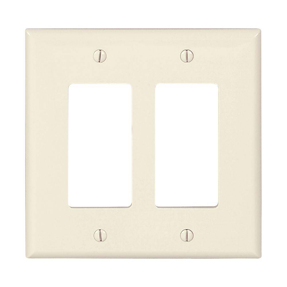 EATON Arrow Hart™ PJ262LA Mid-Size Standard Screwless Decorative Wall Plate, 2 Gangs, 4.94 in W x 4.87 in H, Polycarbonate, Light Almond
