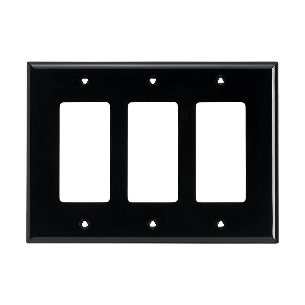 EATON Arrow Hart™ PJ263BK PJ Series Mid-Sized Decorator Wall Plate, 3 Gangs, 6.75 in W x 4.87 in H, Polycarbonate/Thermoplastic, Black