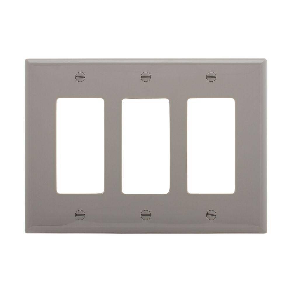 EATON Arrow Hart™ PJ263GY PJ Series Mid-Sized Decorator Wall Plate, 3 Gangs, 6.75 in W x 4.87 in H, Polycarbonate/Thermoplastic, Gray