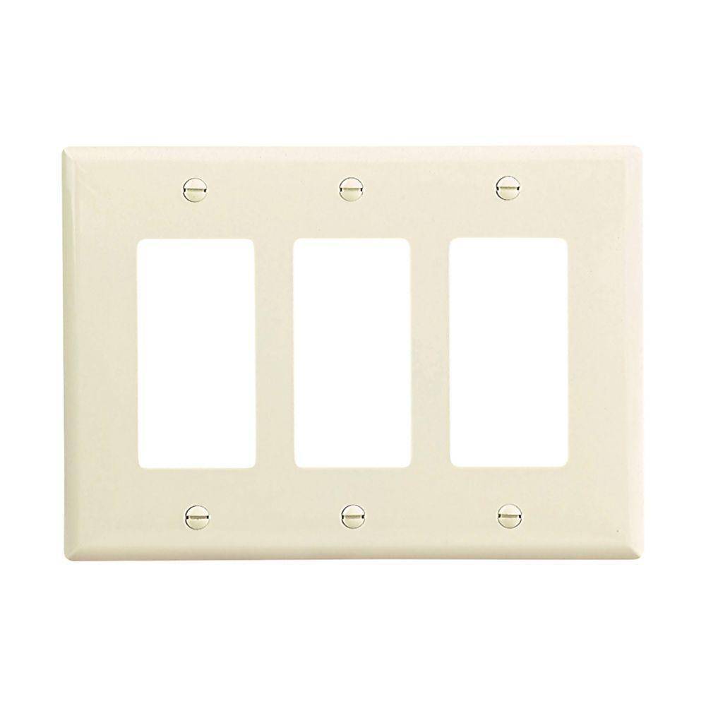 EATON Arrow Hart™ PJ263LA PJ Series Mid-Sized Decorator Wall Plate, 3 Gangs, 6.75 in W x 4.87 in H, Polycarbonate/Thermoplastic, Light Almond