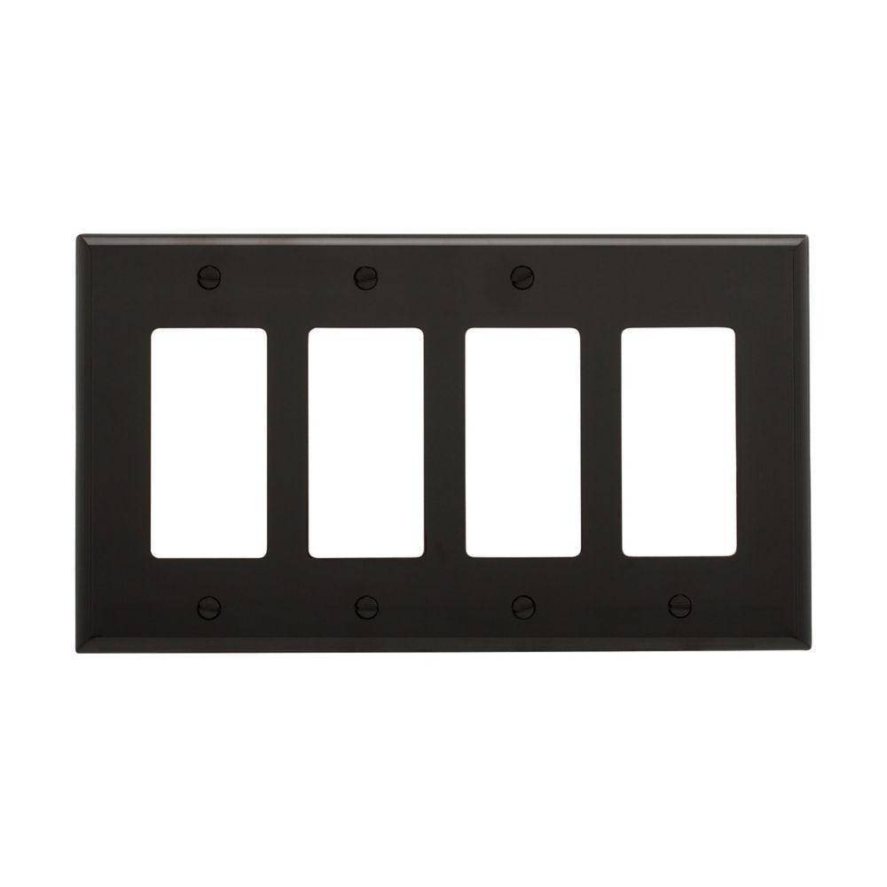 EATON Arrow Hart™ PJ264BK PJ Series Mid-Sized Decorator Wall Plate, 4 Gangs, 8.56 in W x 4.87 in H, Polycarbonate/Thermoplastic, Black