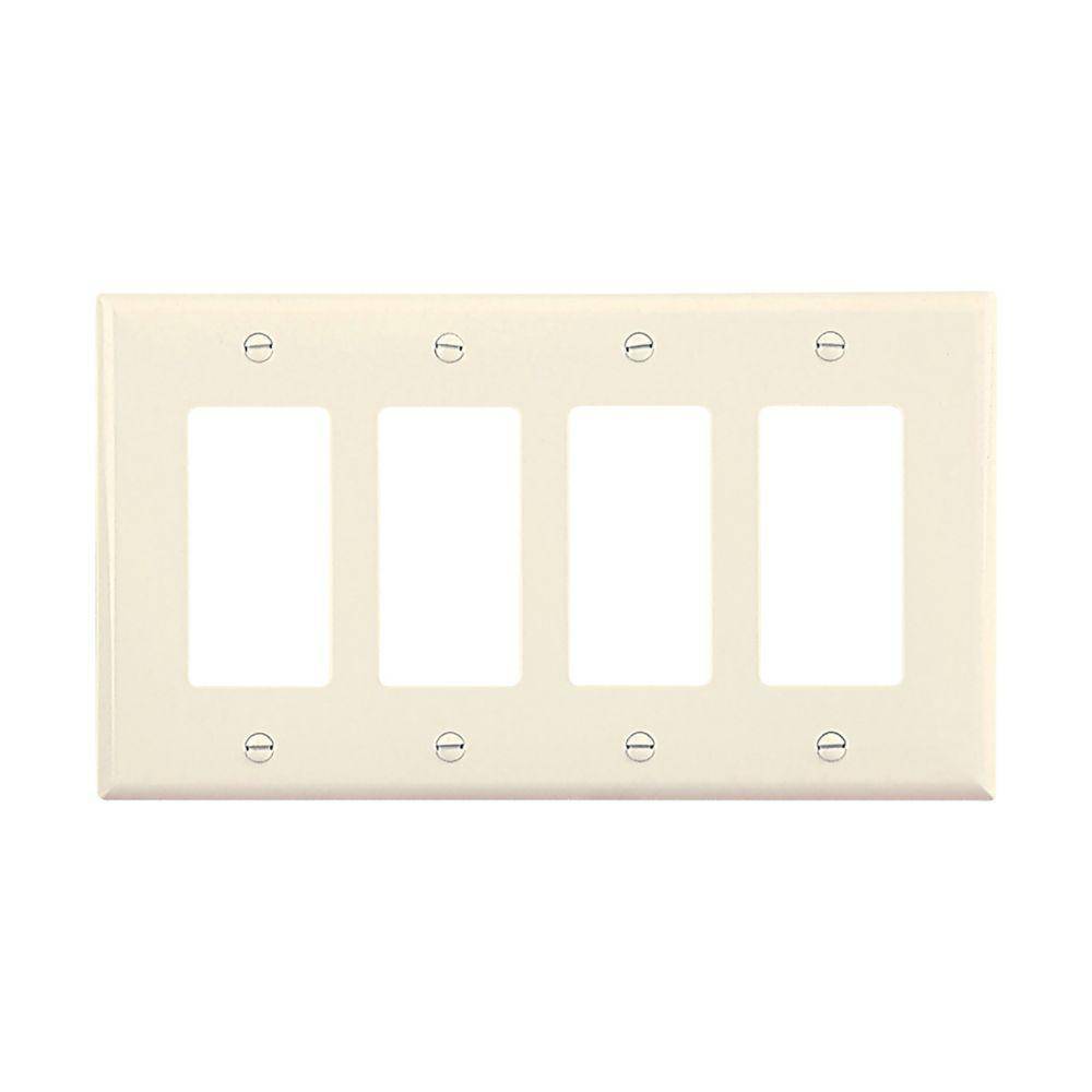 EATON Arrow Hart™ PJ264LA PJ Series Mid-Sized Decorator Wall Plate, 4 Gangs, 8.56 in W x 4.87 in H, Polycarbonate/Thermoplastic, Light Almond