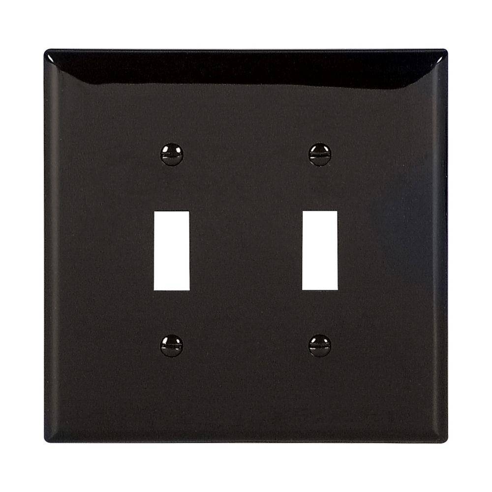 EATON Arrow Hart™ PJ2BK PJ Series Mid-Sized Toggle Switch Wall Plate, 2 Gangs, 4.94 in W x 4.87 in H, Polycarbonate, Black