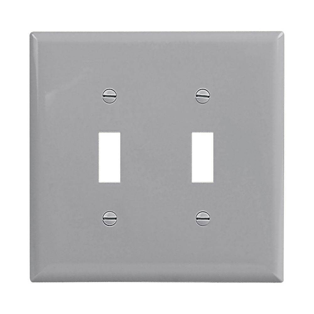 EATON Arrow Hart™ PJ2GY PJ Series Mid-Sized Toggle Switch Wall Plate, 2 Gangs, 4.94 in W x 4.87 in H, Polycarbonate, Gray