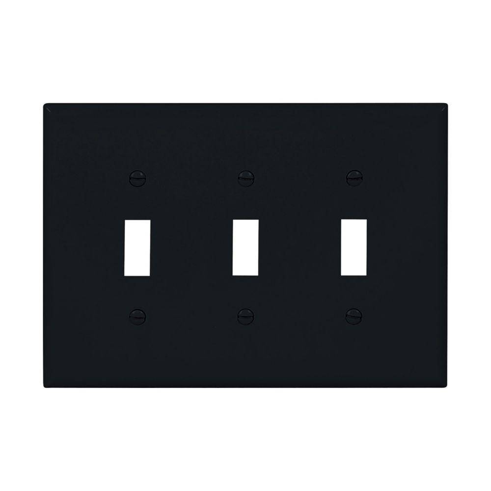 EATON Arrow Hart™ PJ3BK PJ Series Mid-Sized Toggle Switch Wall Plate, 3 Gangs, 6.75 in W x 4.87 in H, Polycarbonate, Black