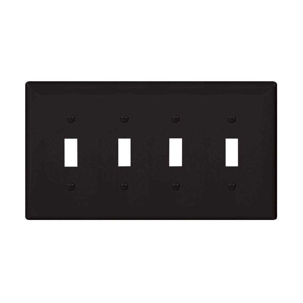 EATON Arrow Hart™ PJ4BK PJ Series Mid-Sized Toggle Switch Wall Plate, 4 Gangs, 8.56 in W x 4.87 in H, Polycarbonate, Black