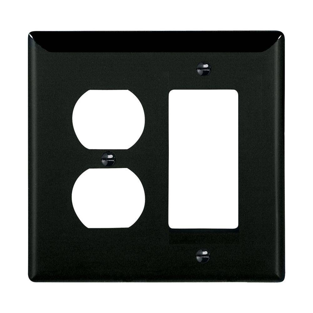 EATON Arrow Hart™ PJ826BK Mid-Sized Combination Wall Plate, 2 Gangs, 4.94 in W x 4.87 in H, Polycarbonate, Black