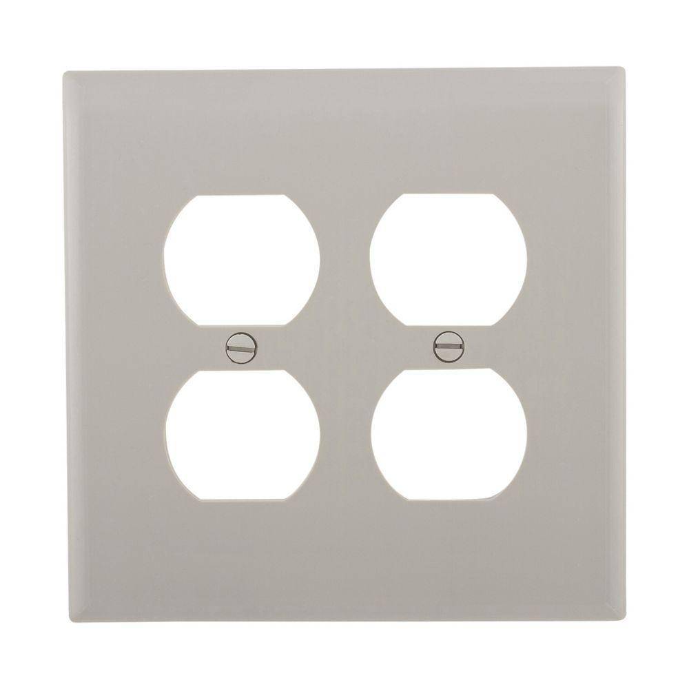 EATON Arrow Hart™ PJ82GY PJ Series Mid-Sized Receptacle Wall Plate, 2 Gangs, 4.94 in W x 4.87 in H, Polycarbonate/Thermoplastic, Gray
