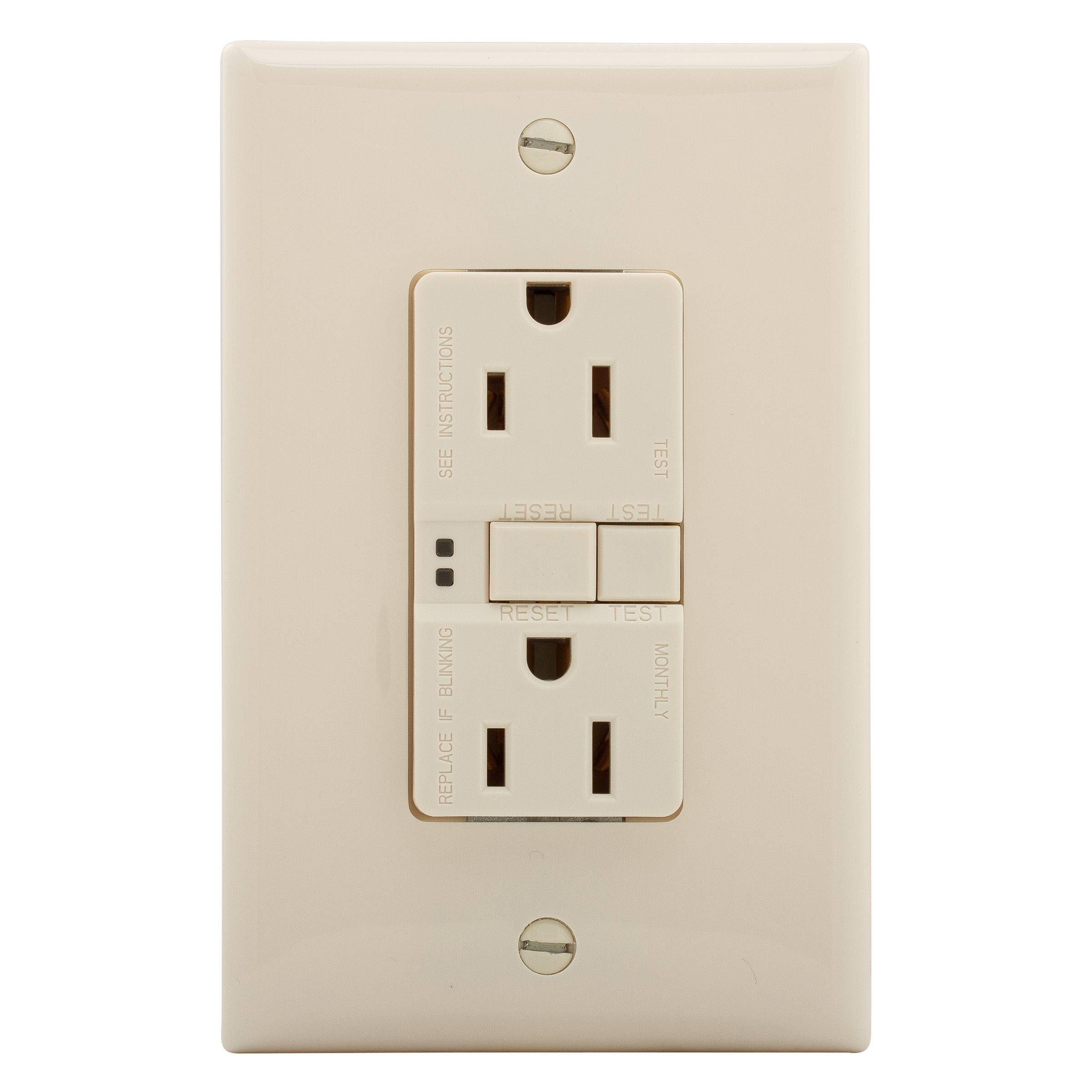 EATON SGF15LA-M-L Duplex Self-Test GFCI Receptacle, 125 VAC, 15 A, 2 Poles, 3 Wires, Light Almond