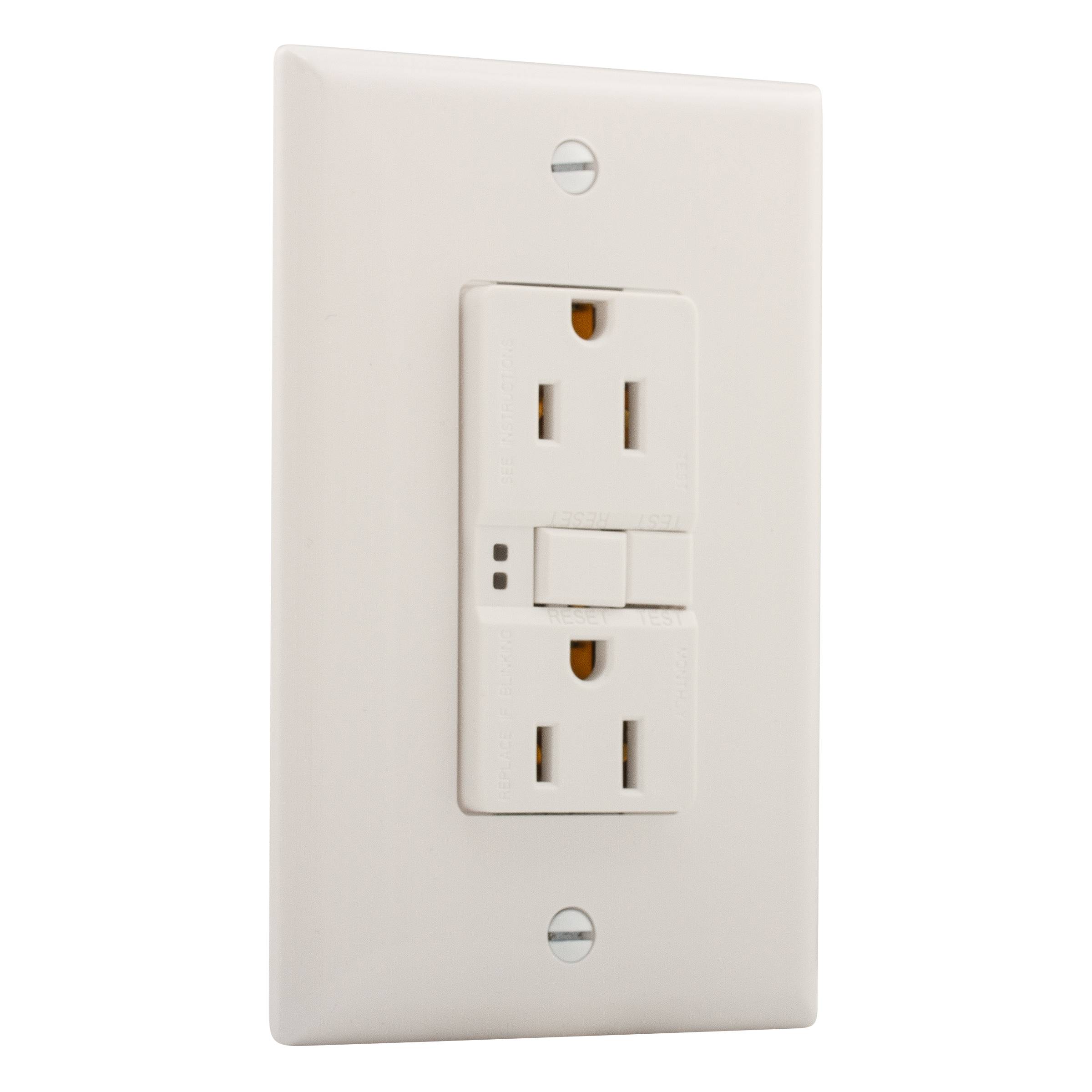 EATON SGF15W-M-L Duplex Self-Test GFCI Receptacle, 125 VAC, 15 A, 2 Poles, 3 Wires, White