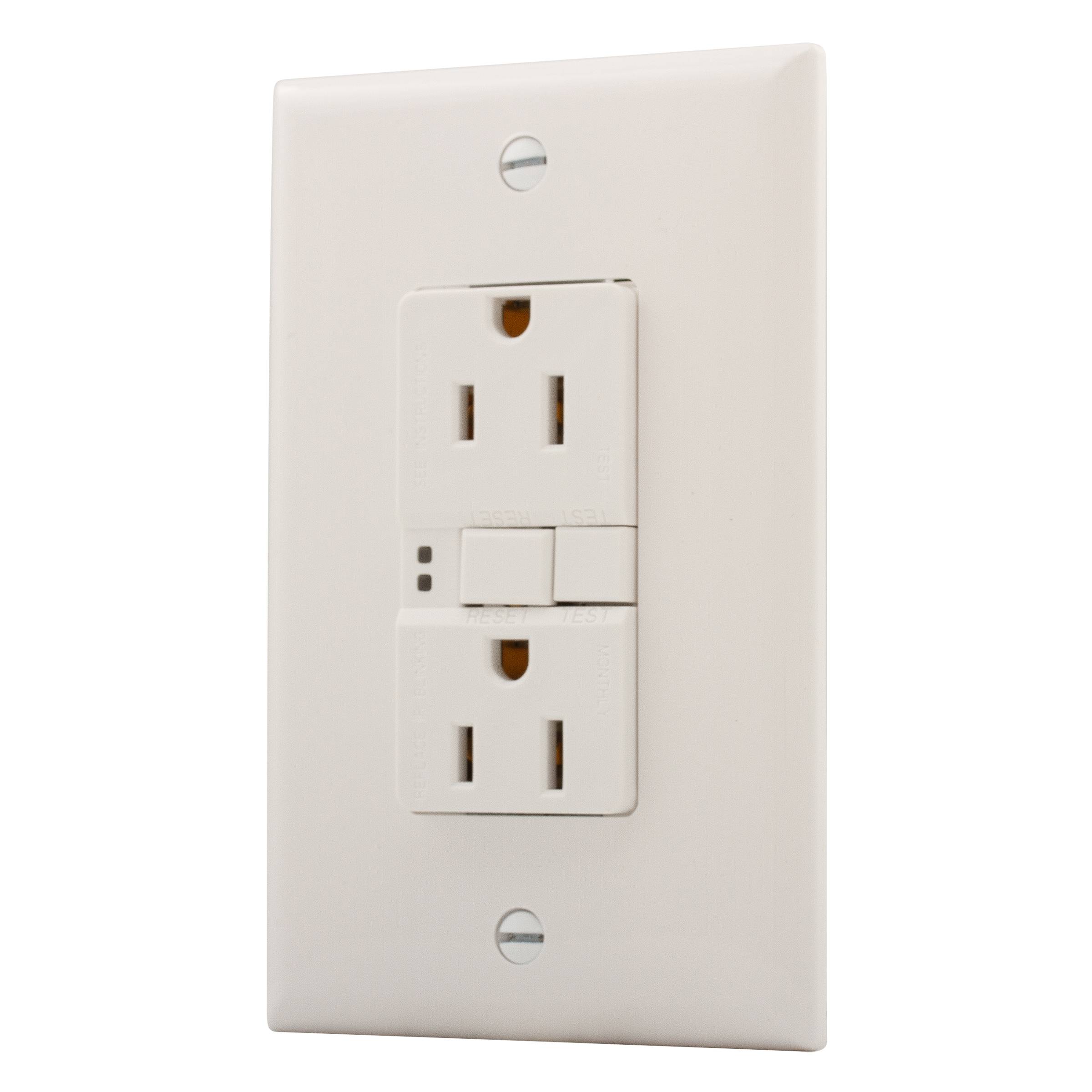 EATON SGF15W-M-L Duplex Self-Test GFCI Receptacle, 125 VAC, 15 A, 2 Poles, 3 Wires, White