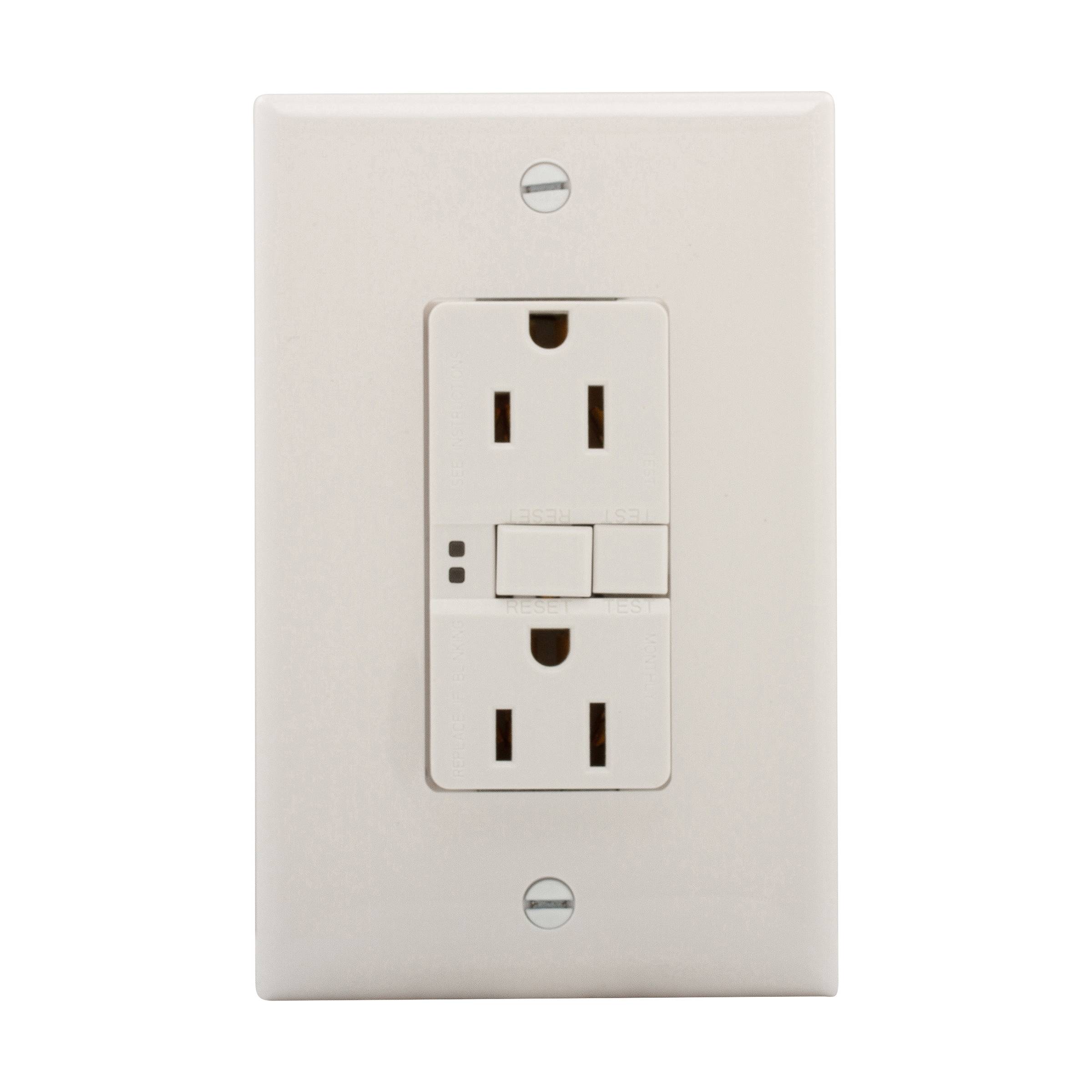 EATON SGF15W-M-L Duplex Self-Test GFCI Receptacle, 125 VAC, 15 A, 2 Poles, 3 Wires, White