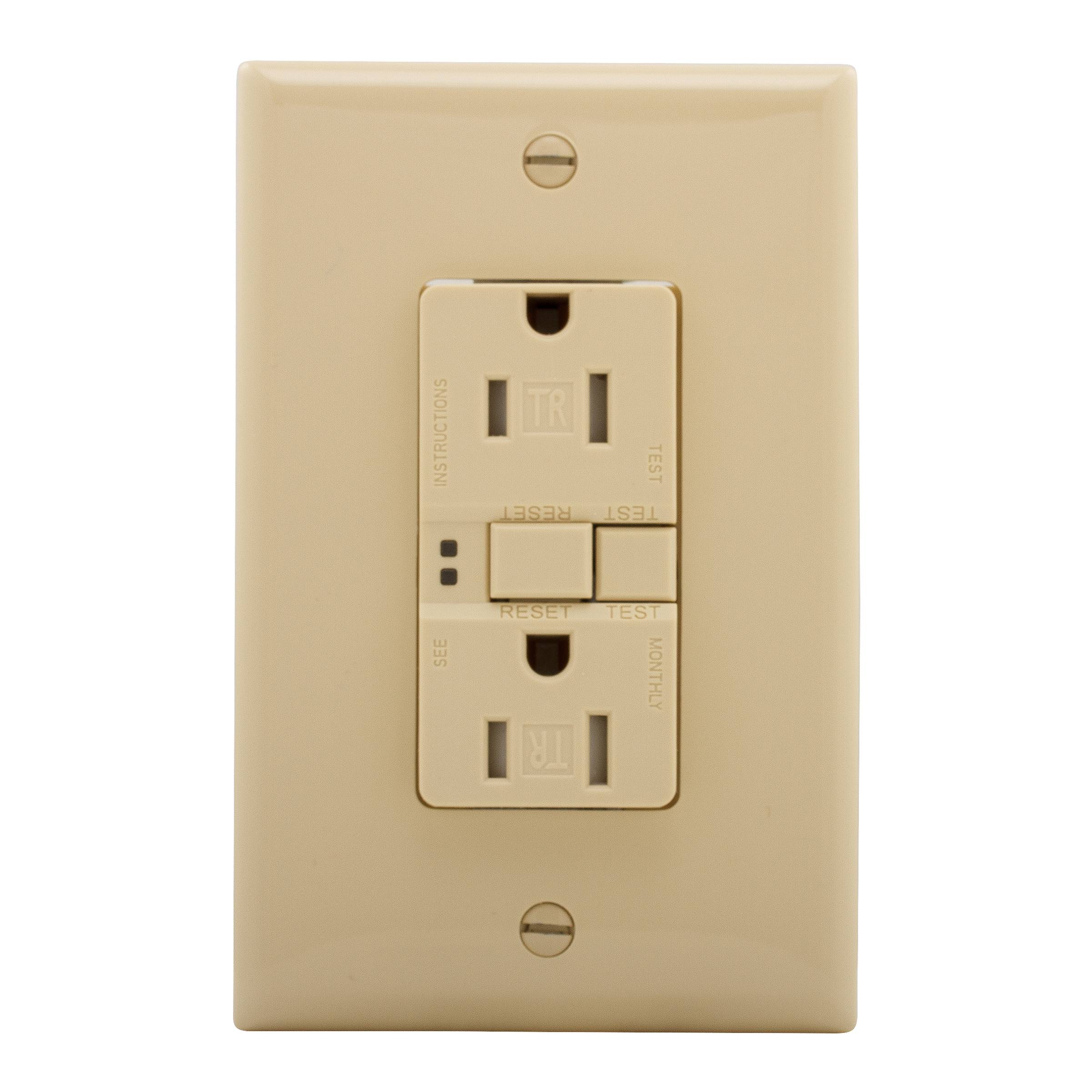 EATON Eaton Wiring Devices TRSGF15V-M Duplex Self-Test Tamper-Resistant GFCI Receptacle, 125 VAC, 15 A, 2 Poles, 3 Wires, Ivory
