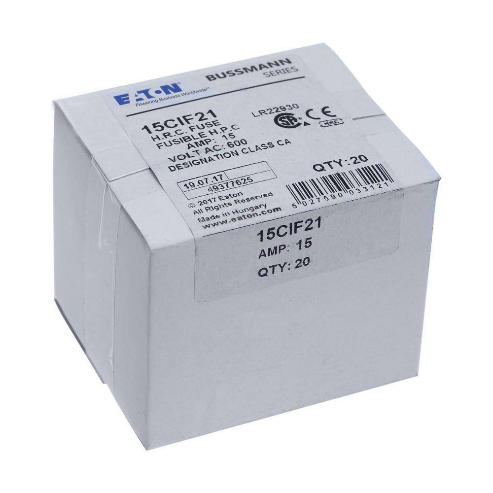 Bussmann 15CIF21 Canadian Non-Indicating Specialty Fuse, 15 A, 600 VAC, 200 A Interrupt, Cartridge Blade Body