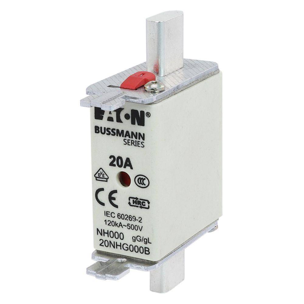 Edison Bussmann 20NHG000B Size 000 Dual Indicator NH Fuse Link, 500 V, 20 A, For Use With Bussmann NH Size Photovoltaic Fuse, Class C gG/gL Fuse, Ceramic