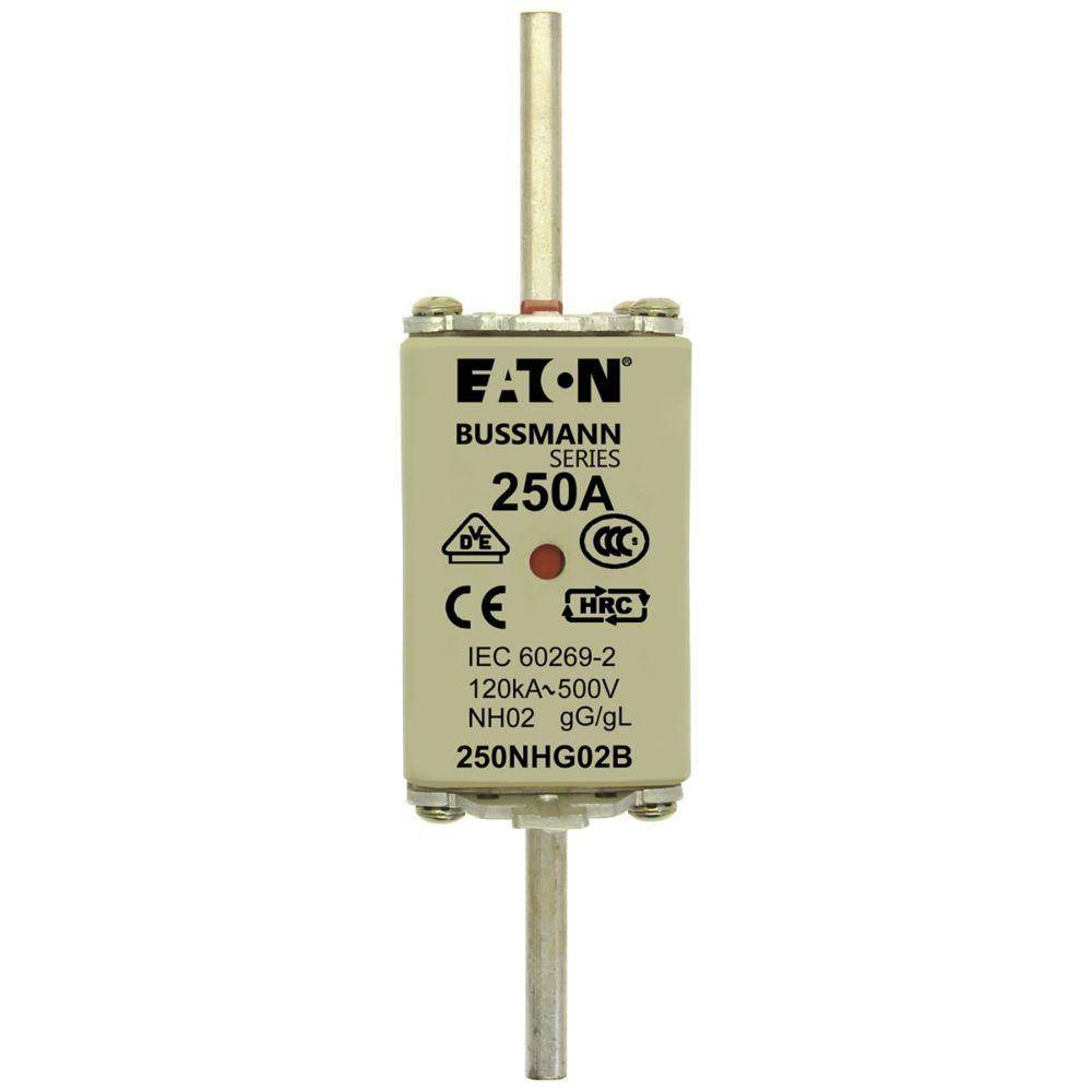 Edison Bussmann 250NHG02B Size 02 Dual Indicator NH Fuse Link, 500 V, 250 A, For Use With Bussmann NH Size Photovoltaic Fuse, Class C gG/gL Fuse, Ceramic