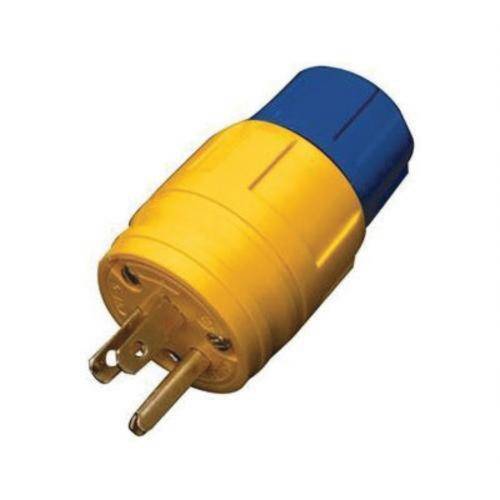 Ericson® Perma-Tite® 1512-PW6P 1-Phase Grounding Straight Blade Plug, 125 VAC, 20 A, 2 Poles, 3 Wires, Brilliant Blue/Radiant Yellow