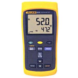 Fluke® FLUKE-52-2-60HZ Digital Thermometer, 210 to 1200 deg C J-Type, 200 to 1372 deg C K-Type, 250 to 400 deg C T-Type, 150 to 1000 deg C E-Type, 200 to 1300 deg C N-Type, 0 to 1767 deg C R and S-Type