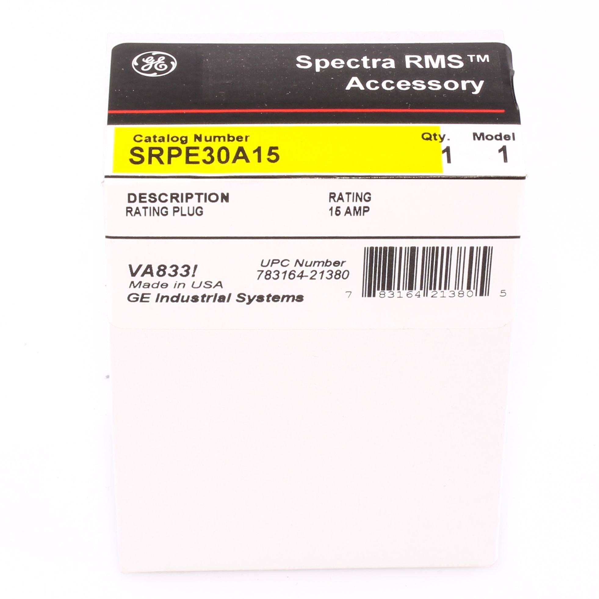 GE Power Break® II Spectra RMS® SRPE30A15 Rating Plug, 30 A, 15 A Plug Current, SE150 Frame