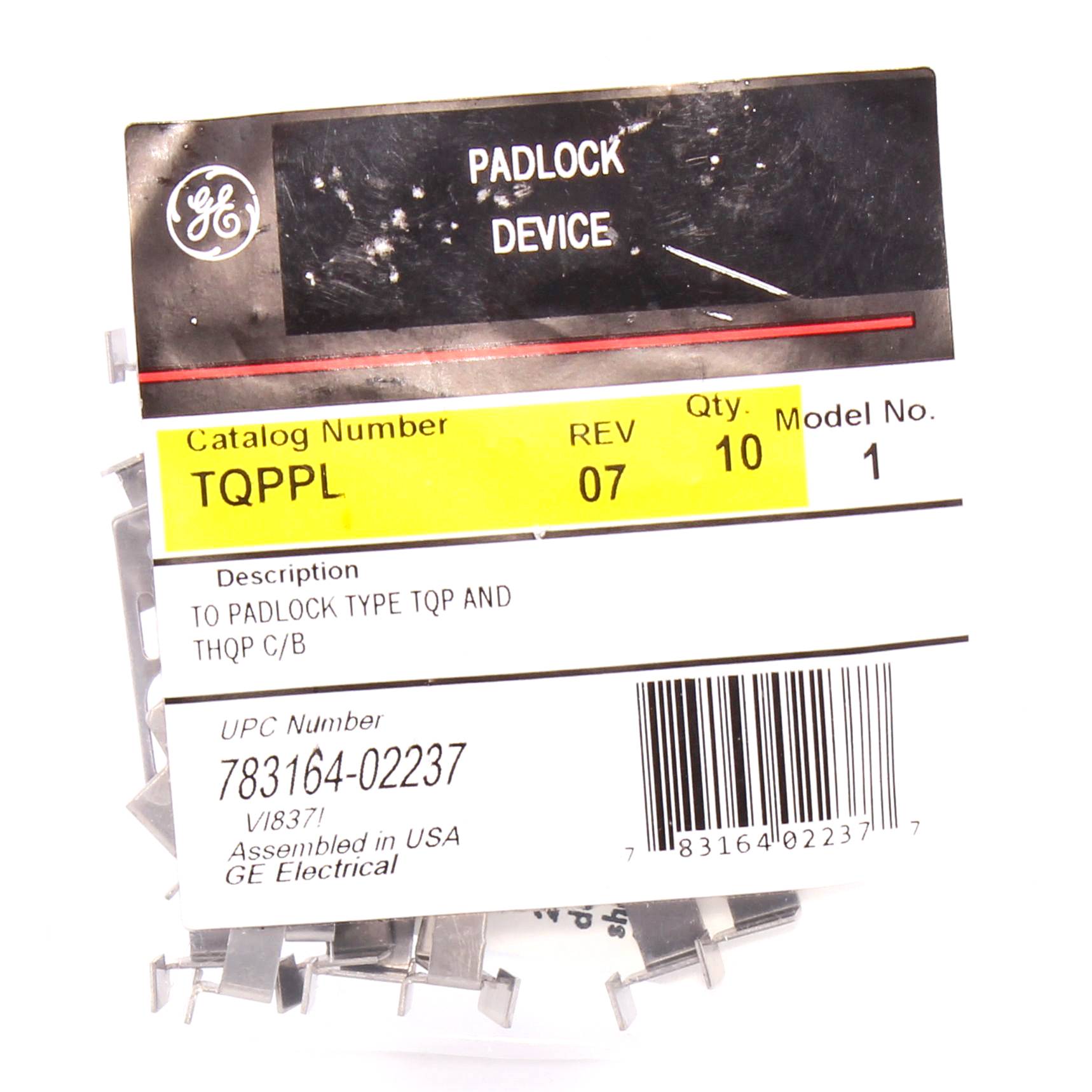 GE TQPPL Padlockable Handle Lock, 2 Poles, For Use With TQP, THQP Frame Circuit Breaker and Load Center