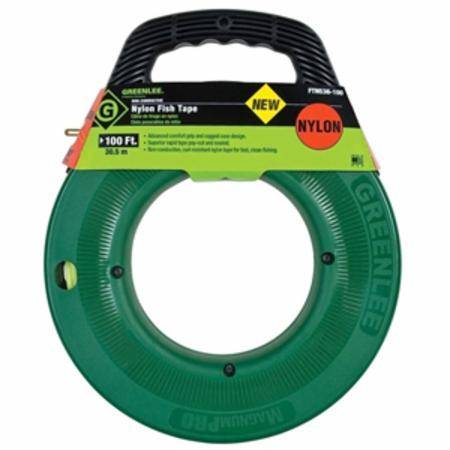 3/16" x 100', Greenlee Textron Inc. FTN536-100 MagnumPRO™ Fish Tape and Reel/Winder, 250 Lb Capacity