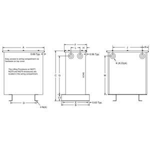 37.5 kVA, Hammond Power Solutions C1F037LES HPS Fortress™ Encapsulated Distribution Transformer, 240 x 480 VAC Primary, 120/240 VAC Secondary