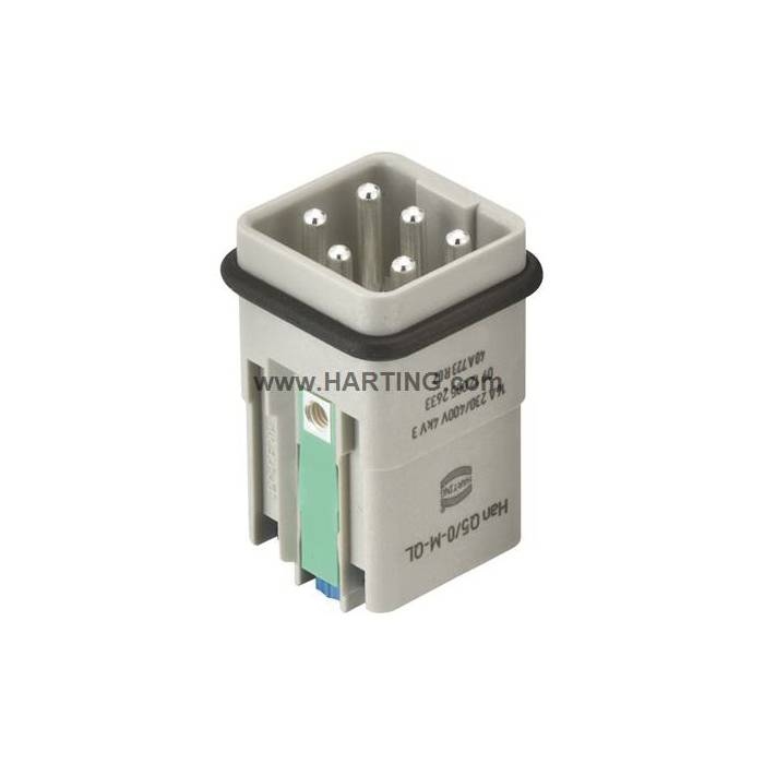 HARTING® 09 12 005 2633 Han® Q Terminal Insert, 5 Positions, 20 to 14 AWG Wire, Han-Quick Lock®/Male Connection, Polycarbonate