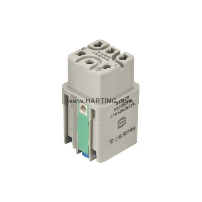 HARTING® 09 12 005 2733 Han® Q Terminal Insert, 5 Positions, 20 to 14 AWG Wire, Han-Quick Lock®/Female Connection, Polycarbonate