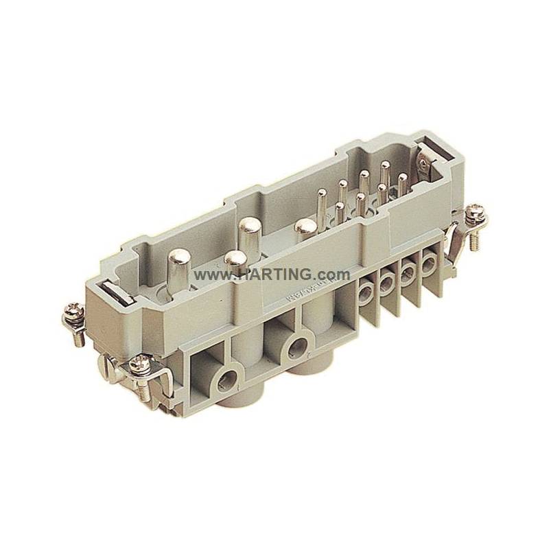 HARTING® 09 38 012 2601 Han-Com® Connector Insert, 4 Positions, 20 to 14 AWG Wire, Male Screw Connection, Polyamide