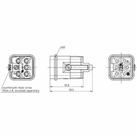 HARTING® 09 12 005 3001 Han® Q Terminal Insert, 5 Positions, 20 to 14 AWG Wire, Crimp/Male Connection, Polycarbonate