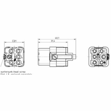 HARTING® 09 12 005 3101 Han® Q Terminal Insert, 5 Positions, 20 to 14 AWG Wire, Crimp/Female Connection, Polycarbonate