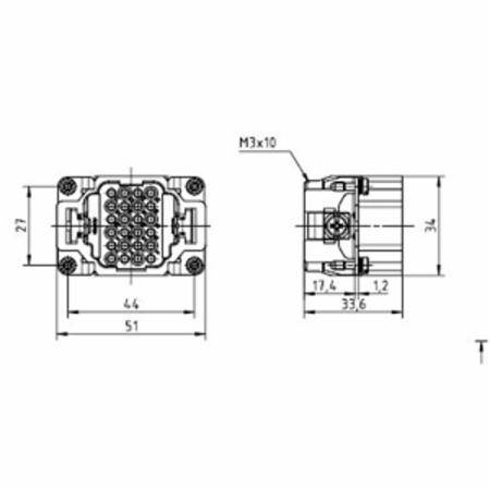 HARTING® 09 16 024 3001 Han DD® Terminal Insert, 24 Positions, 26 to 14 AWG Wire, Crimp/Male Connection, Polycarbonate