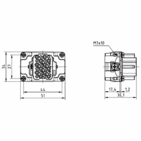HARTING® 09 16 024 3101 Han DD® Terminal Insert, 24 Positions, 26 to 14 AWG Wire, Crimp/Female Connection, Polycarbonate