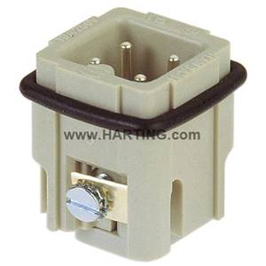 HARTING® 09 20 003 2611 Han A® Terminal Insert, 3 Positions, 18 to 14 AWG Wire, Male Screw Connection, Polycarbonate